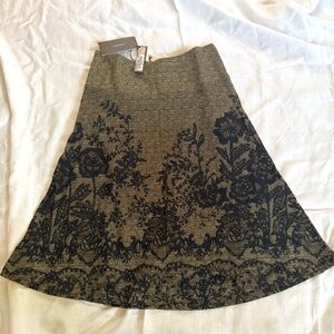 NWT MALIPARMI Skirt Midi Floral Black Light Brown A-line Zipper SZ 42/10 Italy